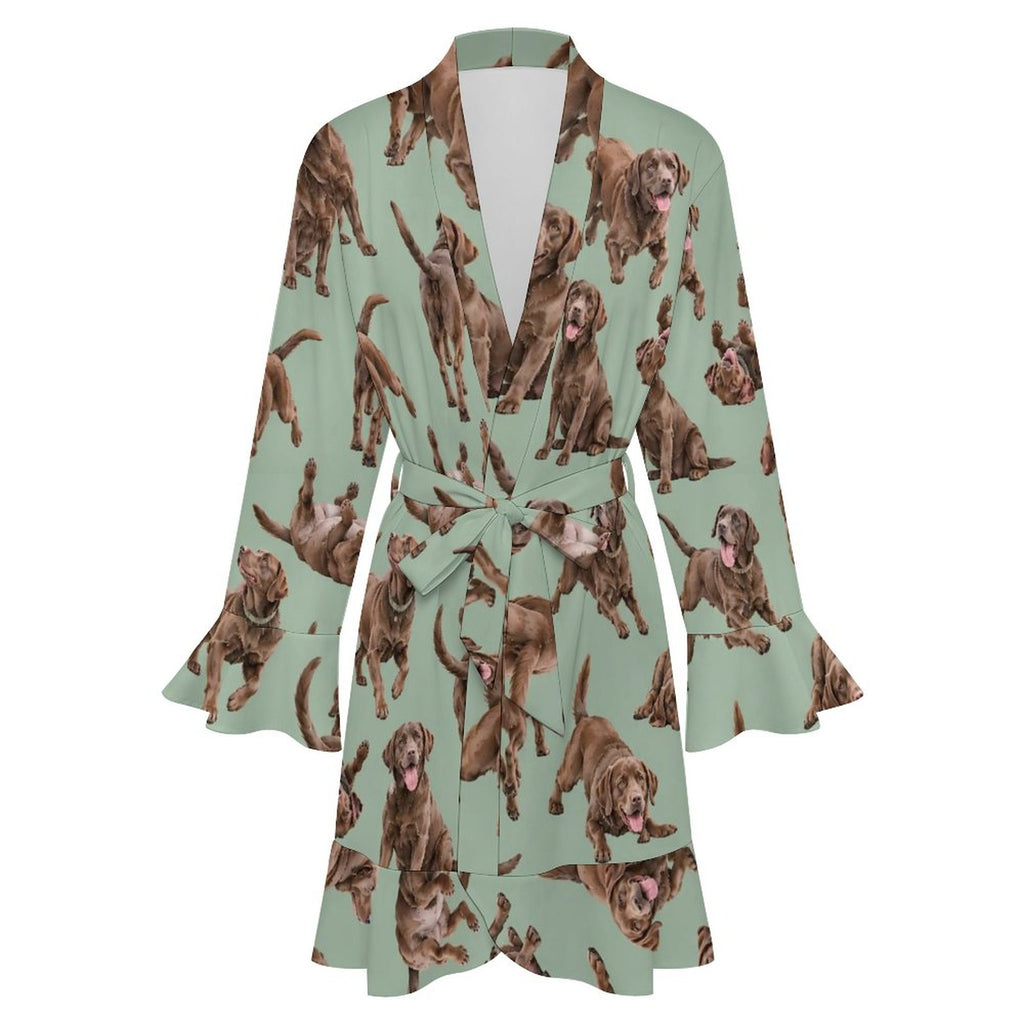 120gsm Women's Ruffle Long Sleeve Robe(All-Over Printing)