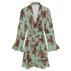 120gsm Women's Ruffle Long Sleeve Robe(All-Over Printing)