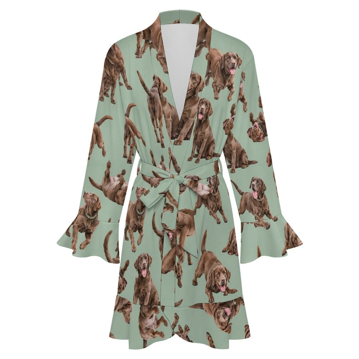 120gsm Women's Ruffle Long Sleeve Robe(All-Over Printing)