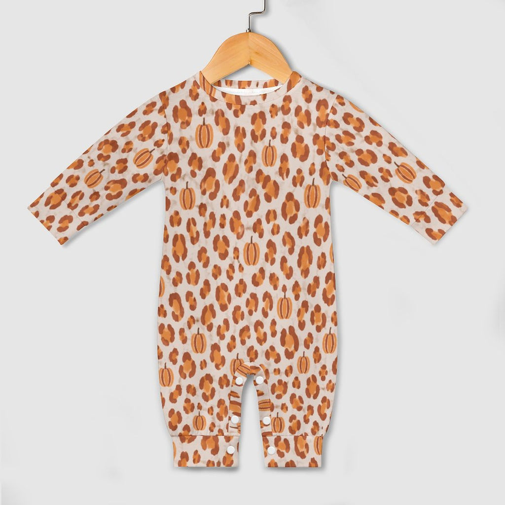 Pumpkin Leopard Print, Cotton Long Sleeve Infant Bodysuit (All-Over Printing)