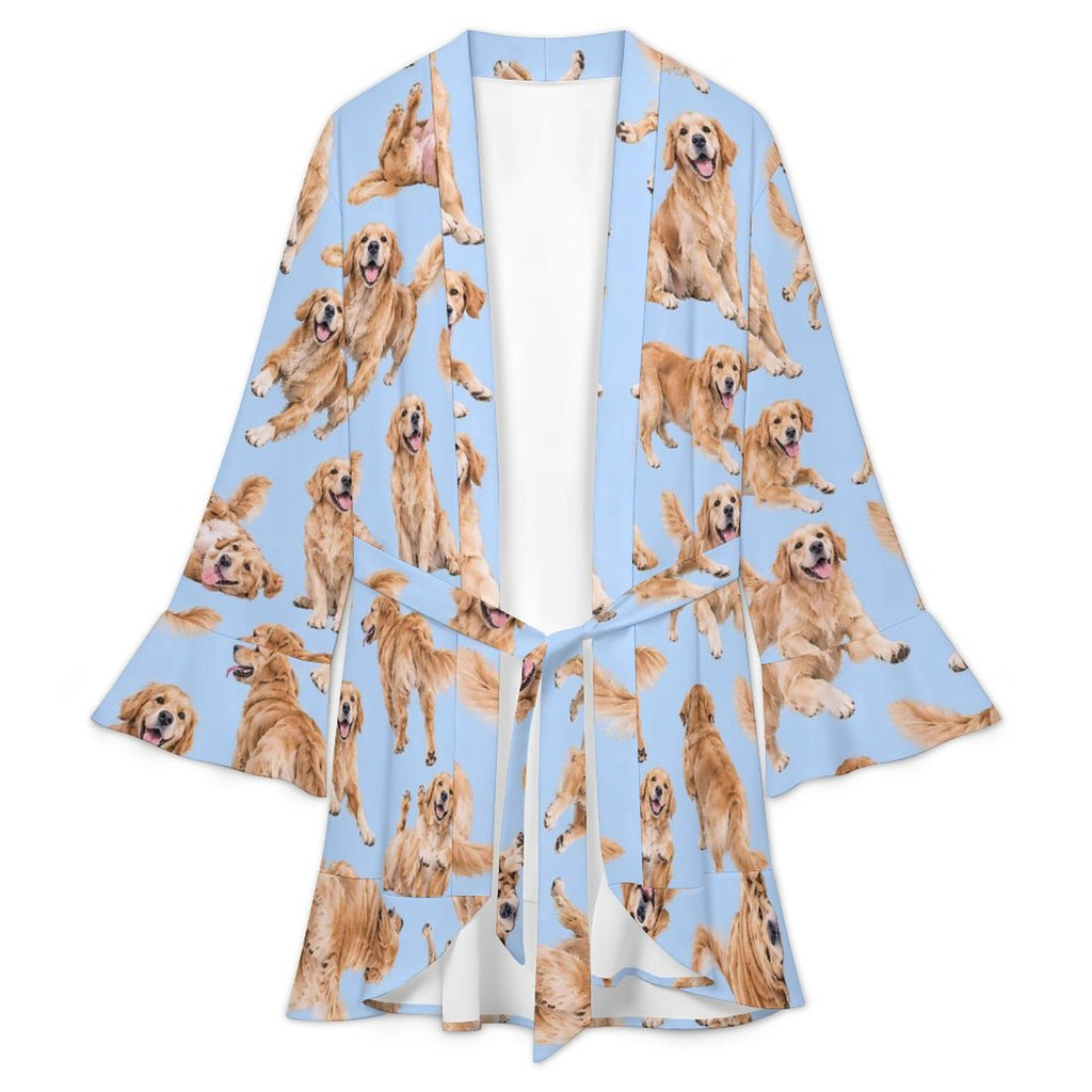 120gsm Women's Ruffle Long Sleeve Robe(All-Over Printing)