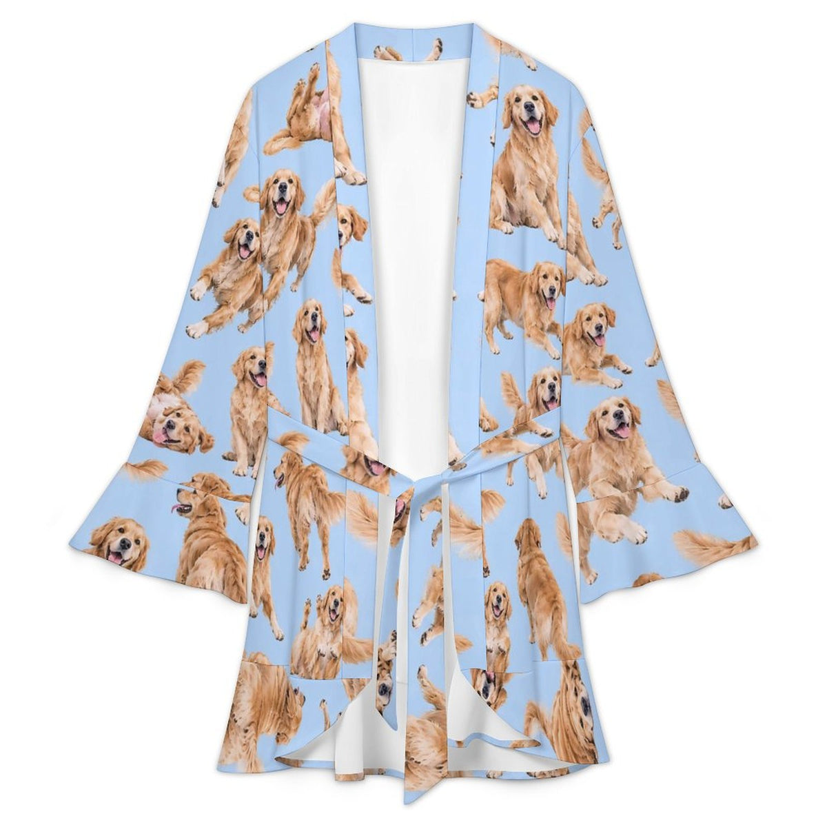 120gsm Women's Ruffle Long Sleeve Robe(All-Over Printing)