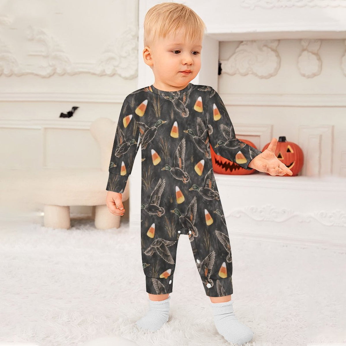 Candy Corn Duck Hunt,Cotton Long Sleeve Infant Bodysuit (All-Over Printing)