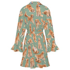 120gsm Women's Ruffle Long Sleeve Robe(All-Over Printing)