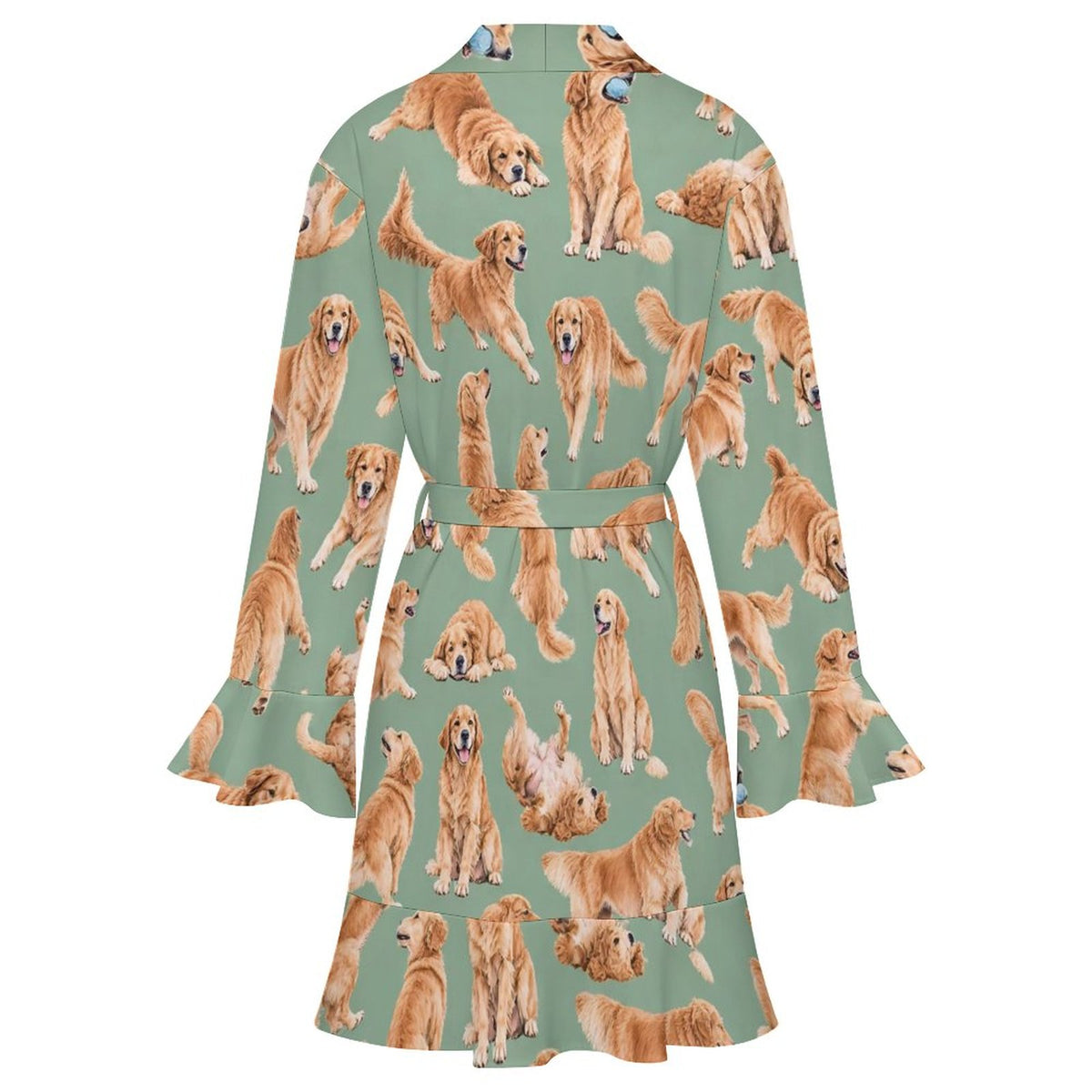120gsm Women's Ruffle Long Sleeve Robe(All-Over Printing)