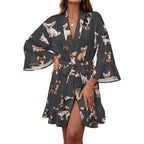 120gsm Women's Ruffle Long Sleeve Robe(All-Over Printing)