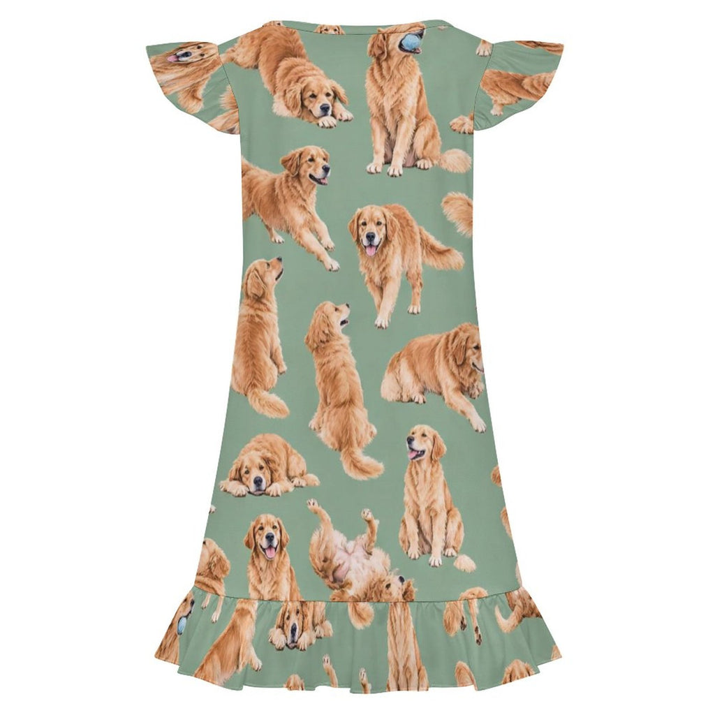 200gsm Girls Short Sleeve Ruffle Nightgown(All-Over Printing)
