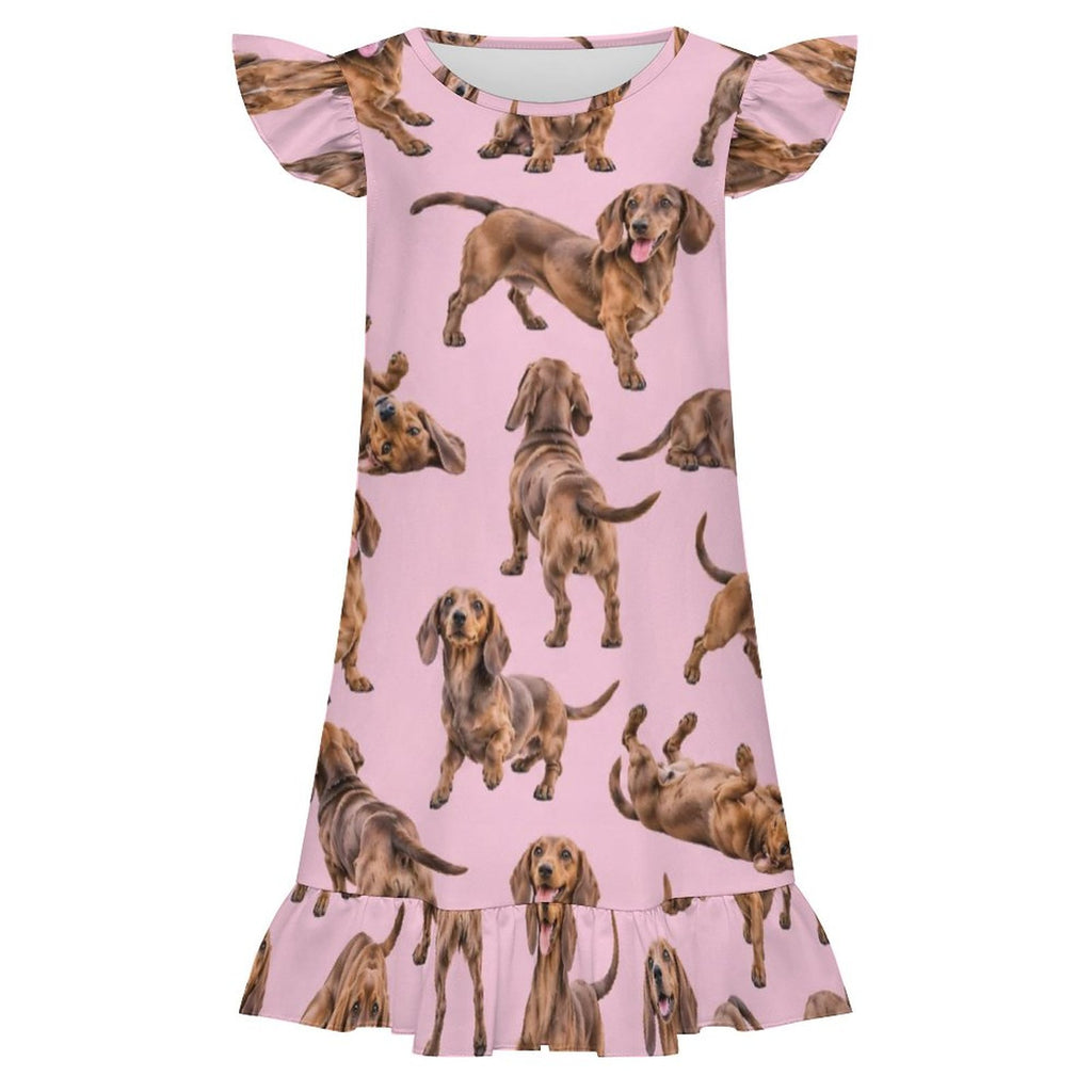 Dog Lover, Pet Owner,  Girls Short Sleeve Ruffle Nightgown(All-Over Printing)