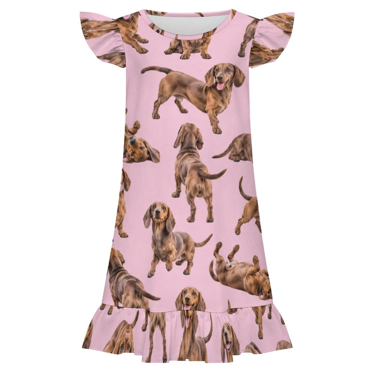 Dog Lover, Pet Owner,  Girls Short Sleeve Ruffle Nightgown(All-Over Printing)
