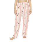 Stork Print Women's Pajama Pants — Blue & Cream Striped Lounge Sleepwear