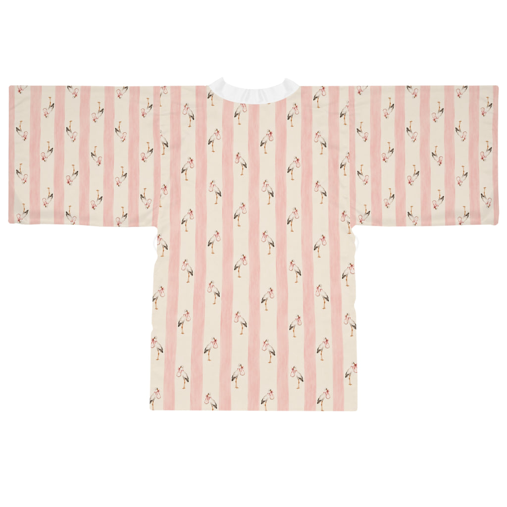 Baby girl stork Stripe Kimono Robe — Long Sleeve Lounge Robe