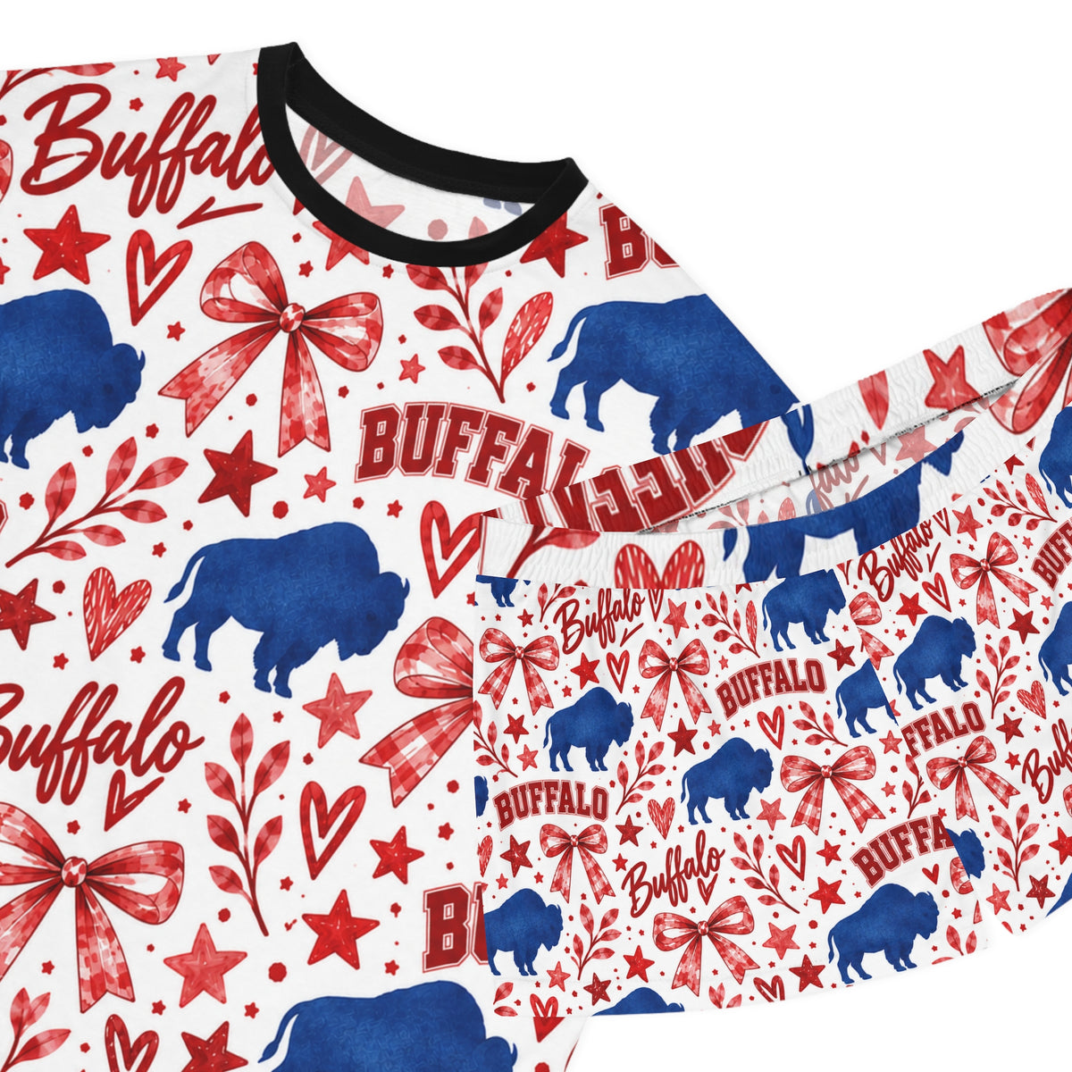Buffalo Pattern Women's Short Pajama Set – Red White Blue Holiday Sleepwear