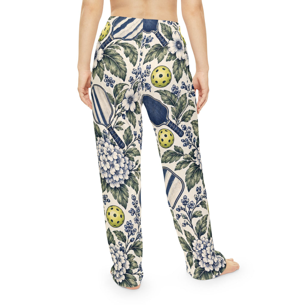 Vintage Floral Pickleball Pattern Women's Pajama Pants | Hydrangea Courtside Sleepwear