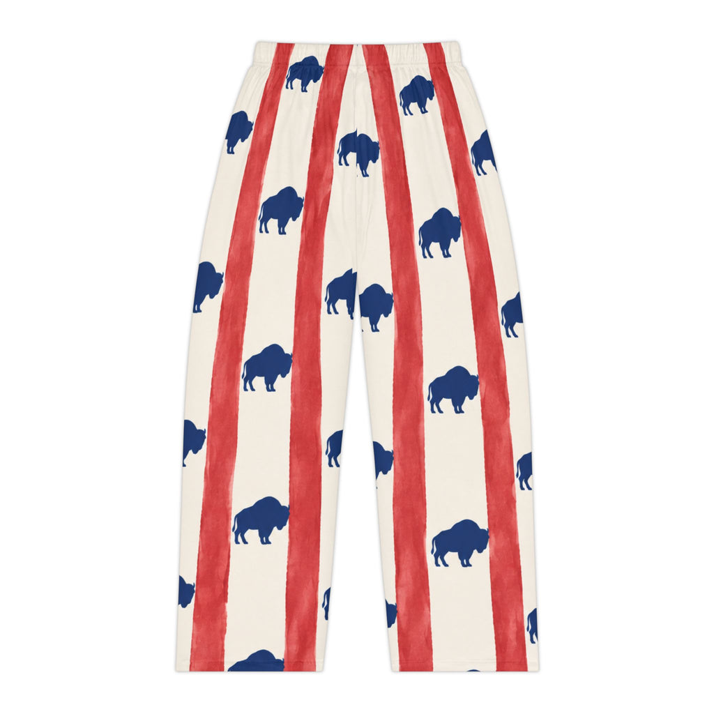 Flag Buffalo Print Pajama Pants — Women's Red & Blue All-Over-Print Lounge Pants