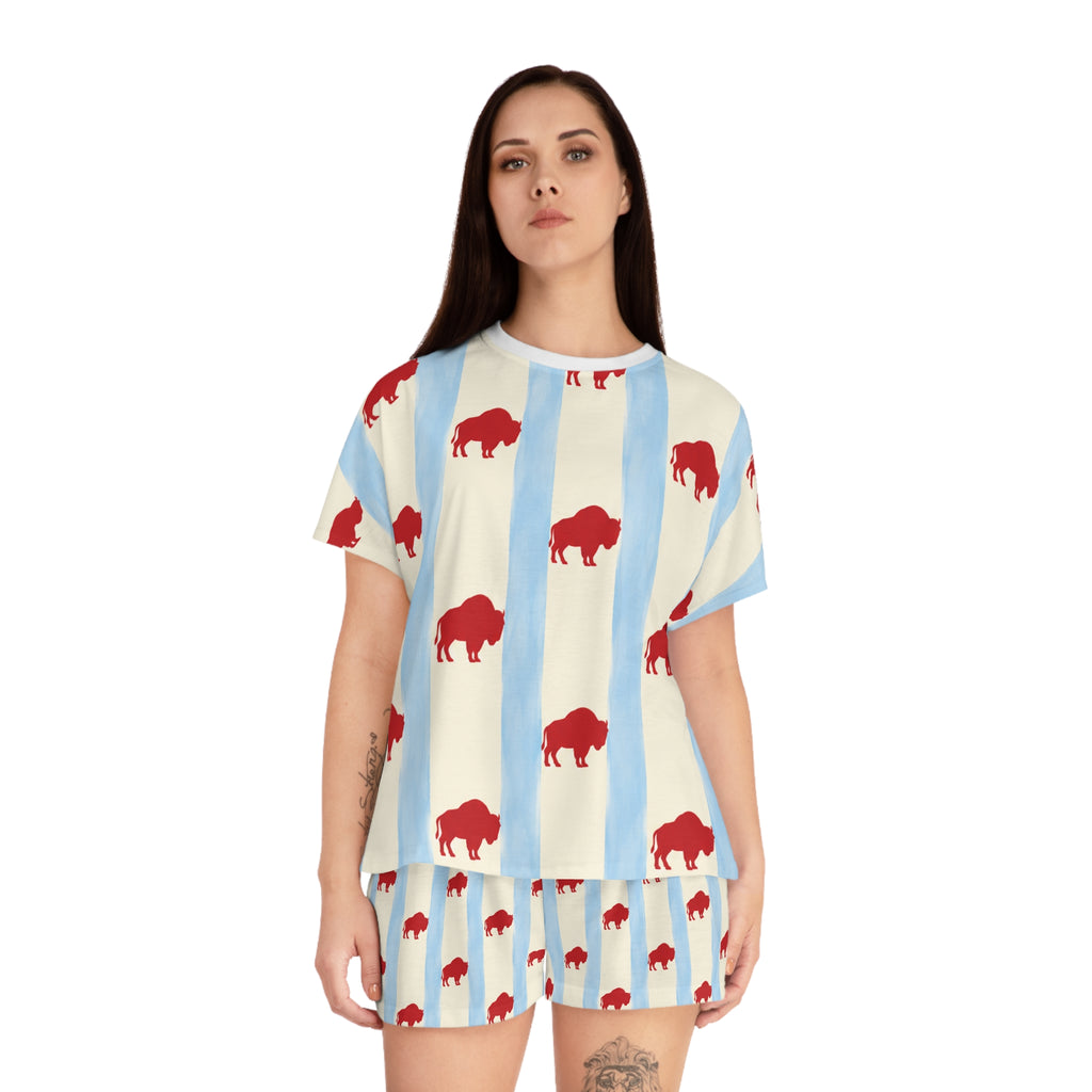 Buffalo Print Women's Pajama Set — Red & Blue Holiday Short Sleepwear
