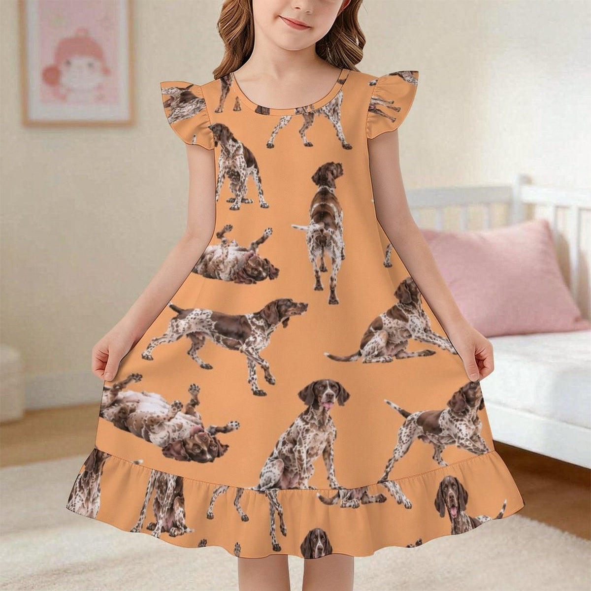 Dog Lover, Pet Owner,  Girls Short Sleeve Ruffle Nightgown(All-Over Printing)