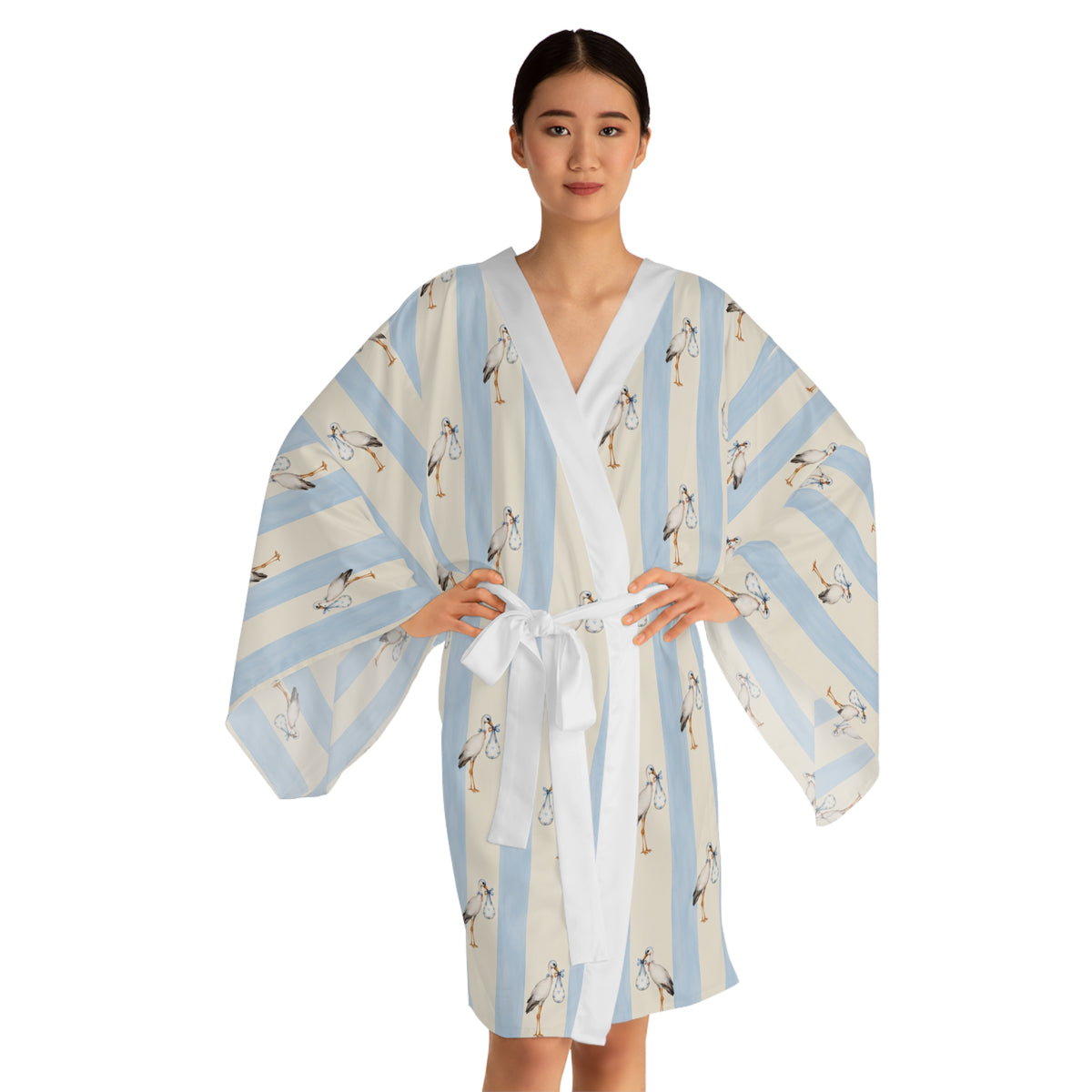 Baby boy stork Stripe Kimono Robe — Long Sleeve Lounge Robe
