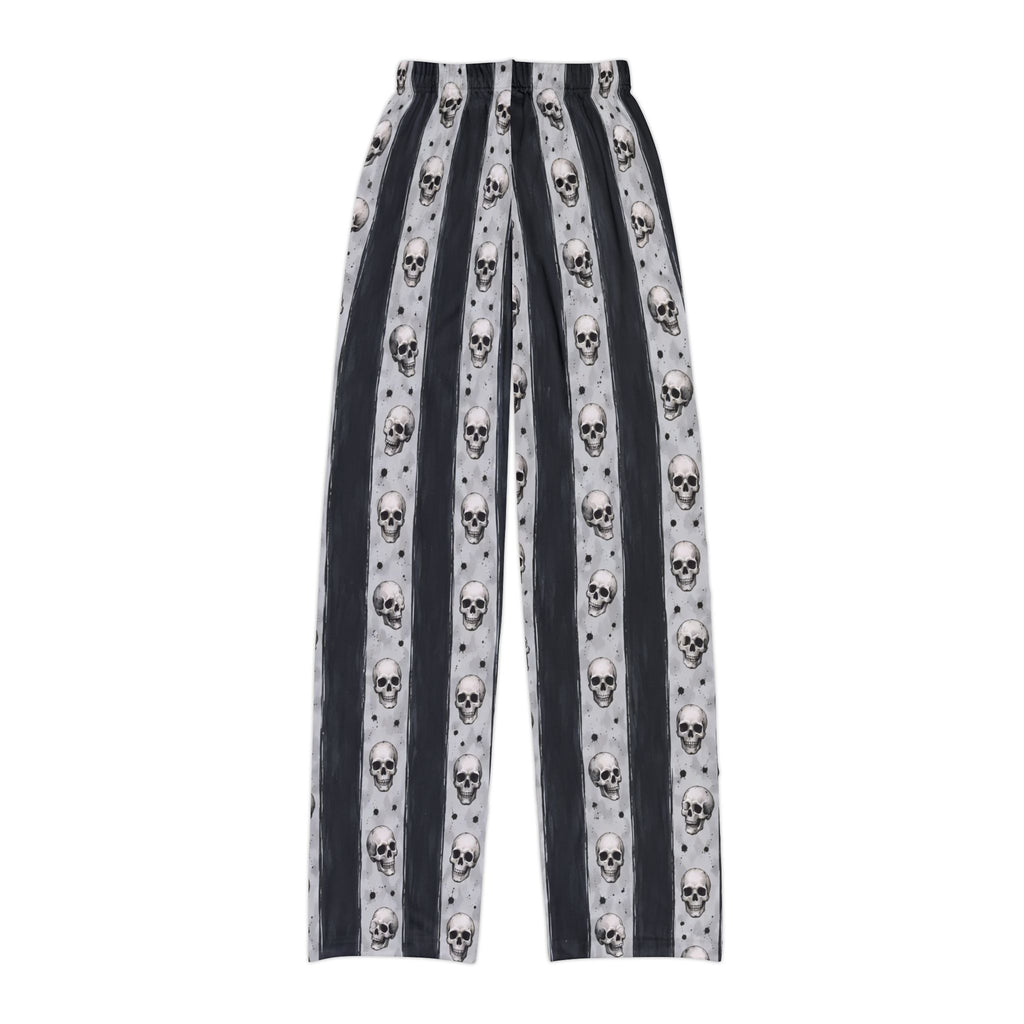 Kids Skull Striped Lounge Pants — Gothic Halloween Pajama Bottoms