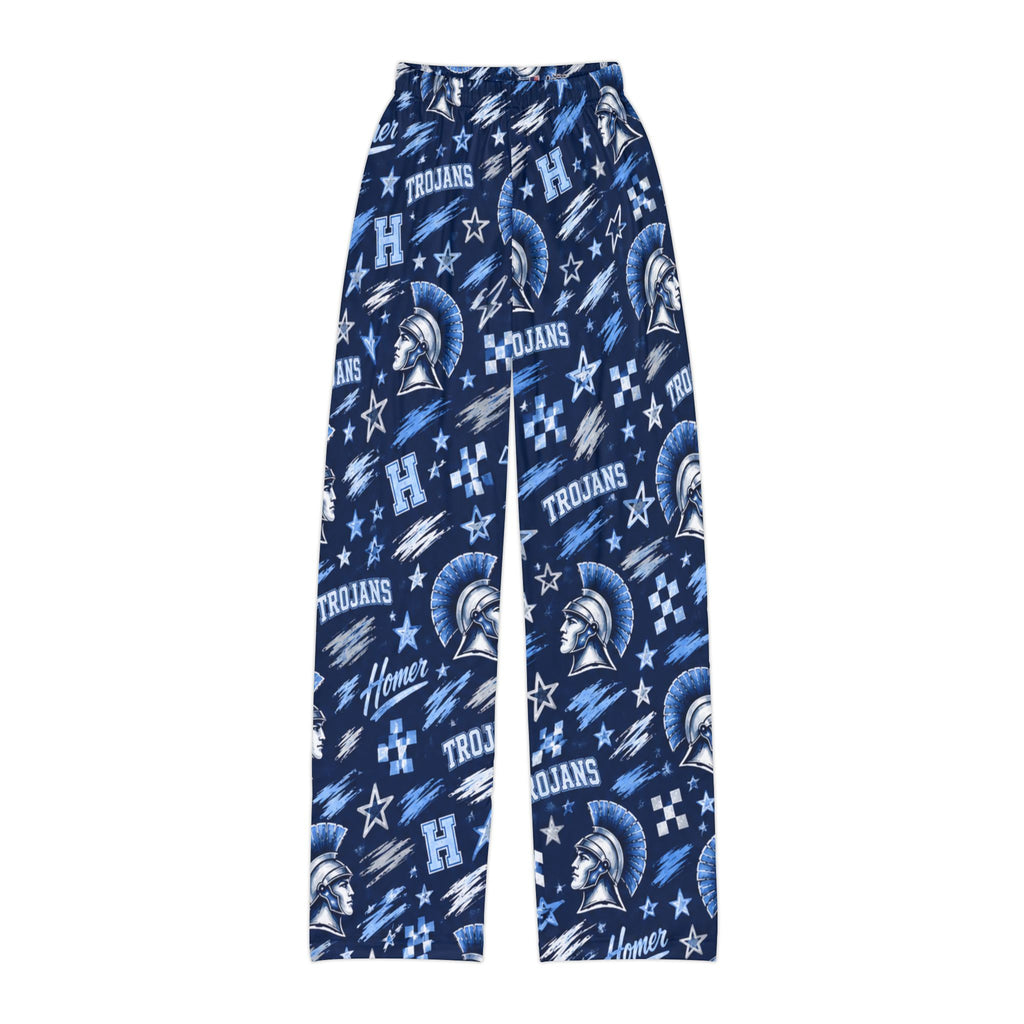 Blue Trojans Pattern Kids Lounge Pants | School Mascot All-Over Print