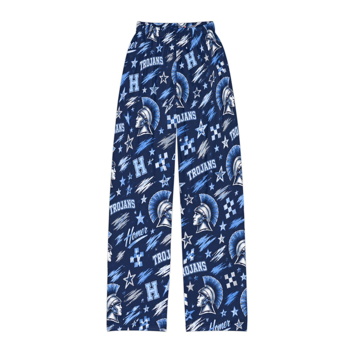 Blue Trojans Pattern Kids Lounge Pants | School Mascot All-Over Print