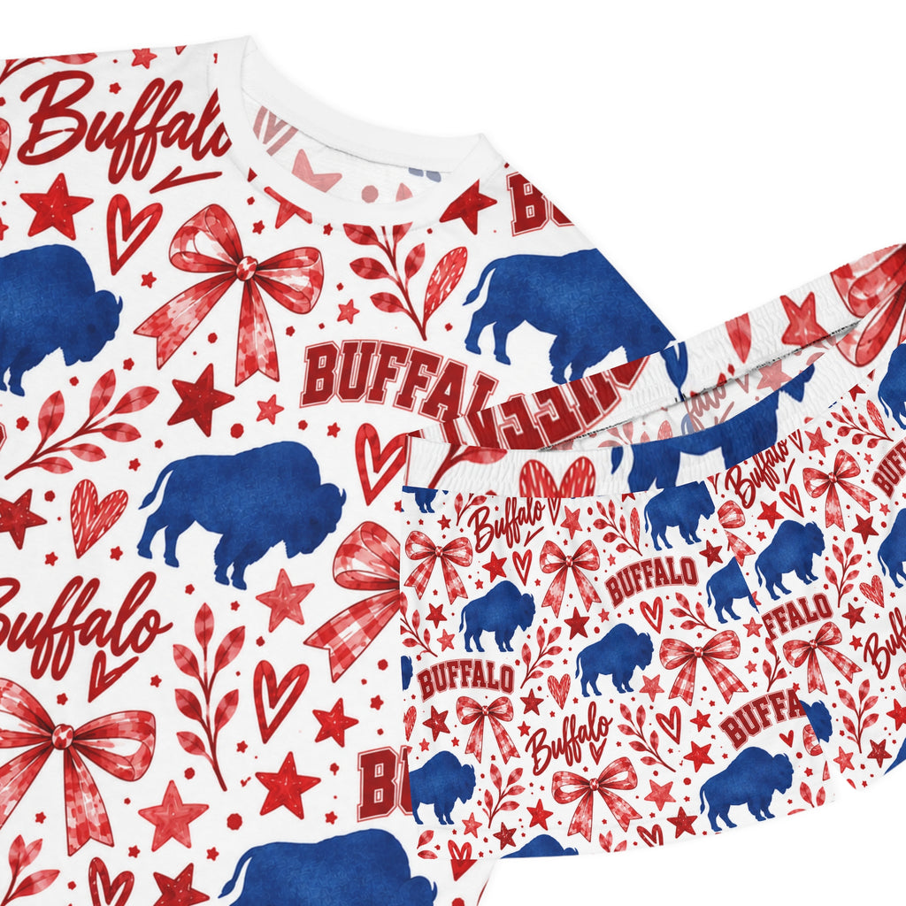 Buffalo Pattern Women's Short Pajama Set – Red White Blue Holiday Sleepwear