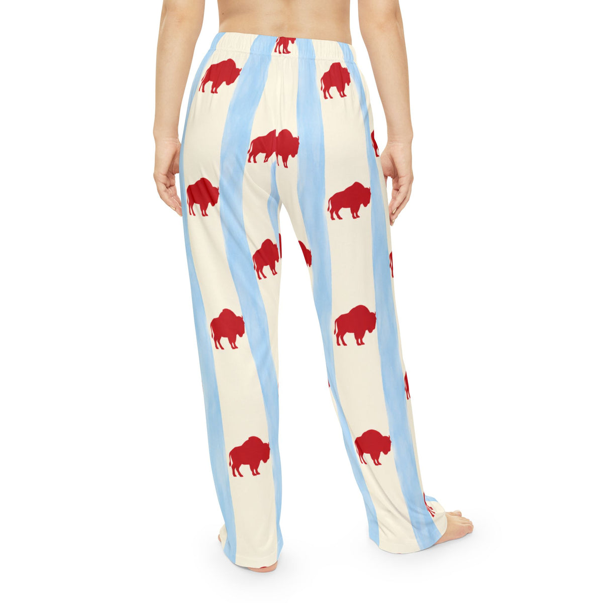 Buffalo Stripe Pajama Pants — Red Bison Print Women’s Lounge Pants