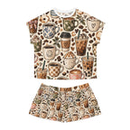 Coffee Lover Women’s Short Pajama Set — Cute Mug & Latte All-Over Print