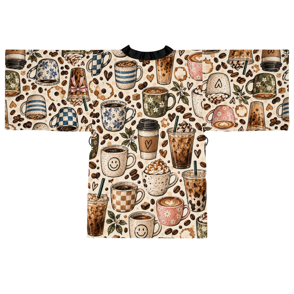 Coffee Cups Kimono Robe — Cozy All-Over Print Lounge Wrap