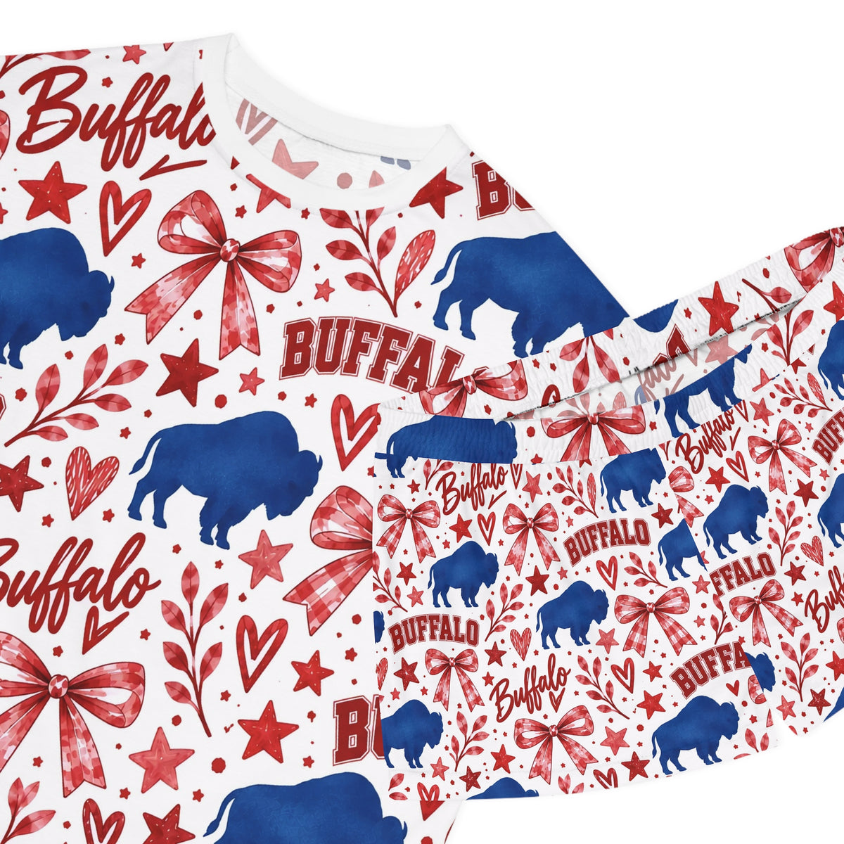 Buffalo Pattern Women's Short Pajama Set – Red White Blue Holiday Sleepwear