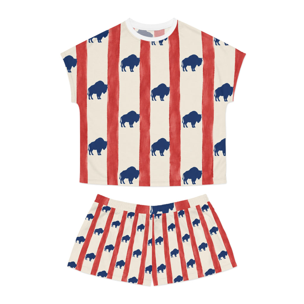 Women's Buffalo Stripe Pajama Set — Red & Navy Americana Sleep Shorts Top