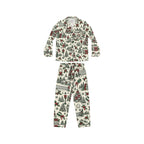 Vintage Pickleball Christmas Pattern Satin Pajamas | Holiday Tree Wreaths Ornaments