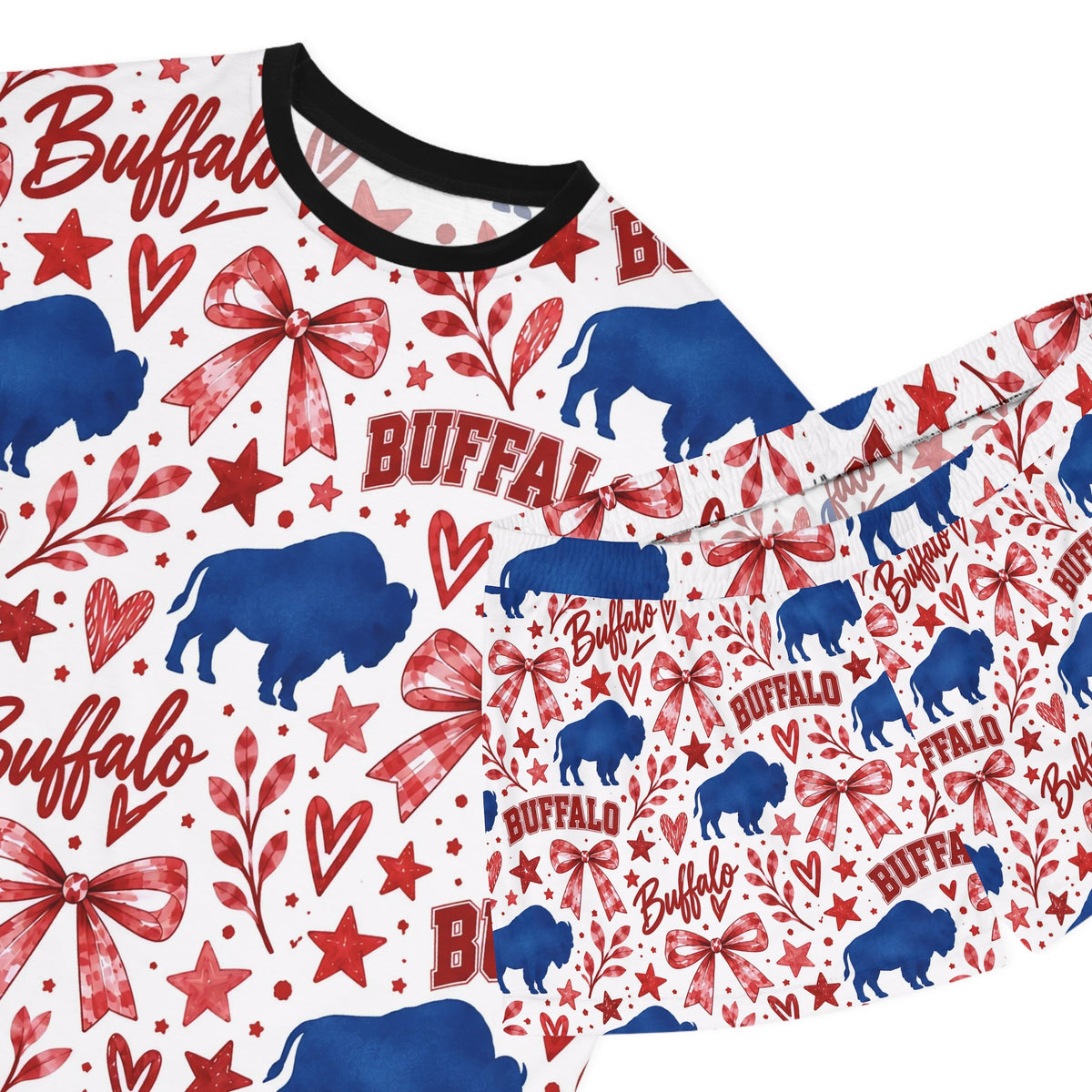 Buffalo Pattern Women's Short Pajama Set – Red White Blue Holiday Sleepwear
