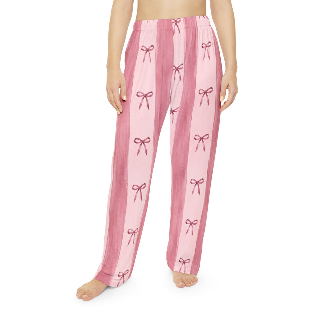 Pink Striped Bow Pattern Pajama Pants | Women's Lounge Bottoms