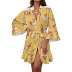 120gsm Women's Ruffle Long Sleeve Robe(All-Over Printing)