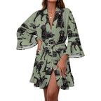 120gsm Women's Ruffle Long Sleeve Robe(All-Over Printing)