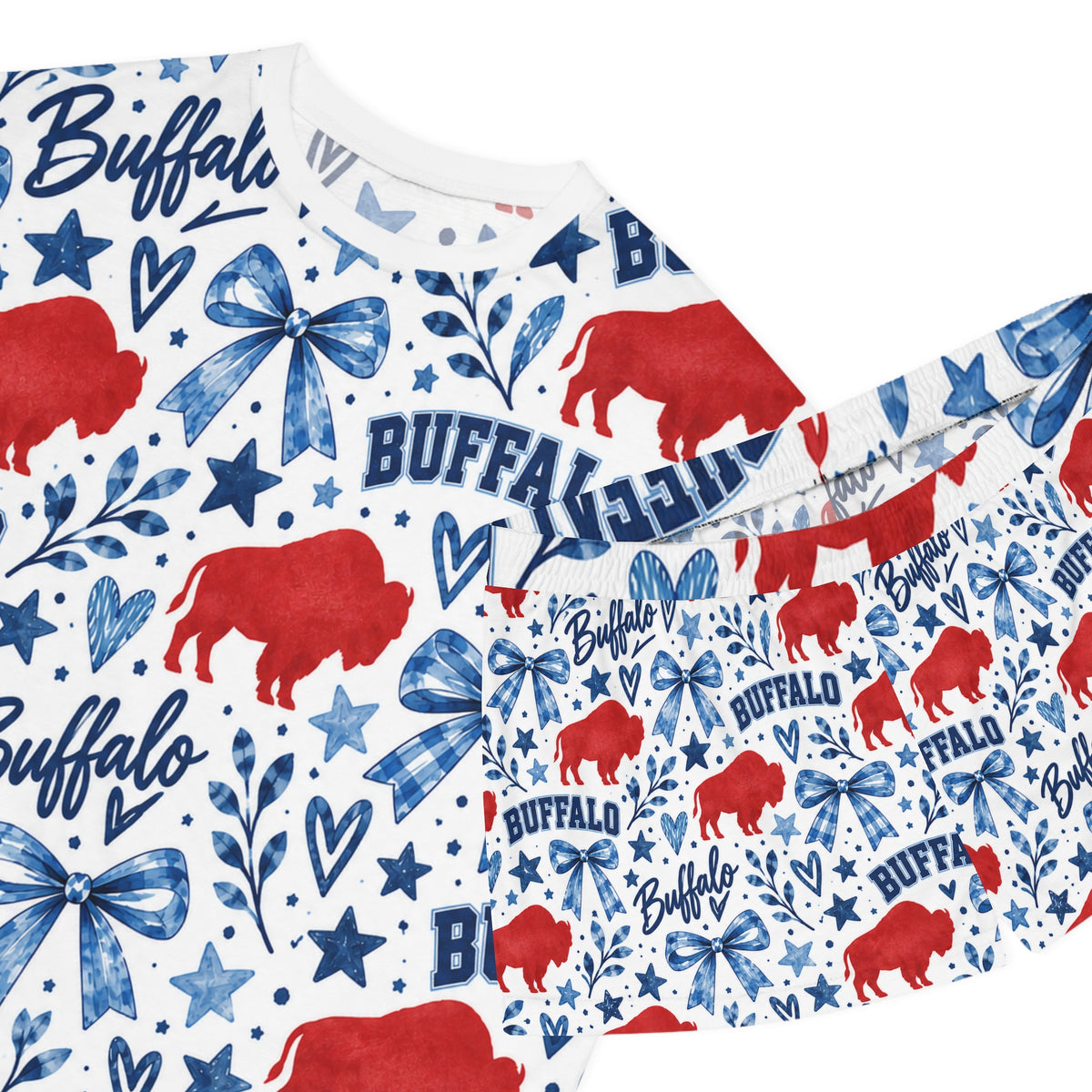 Buffalo Print Women's Pajama Set — Red & Blue Holiday Short Sleepwear