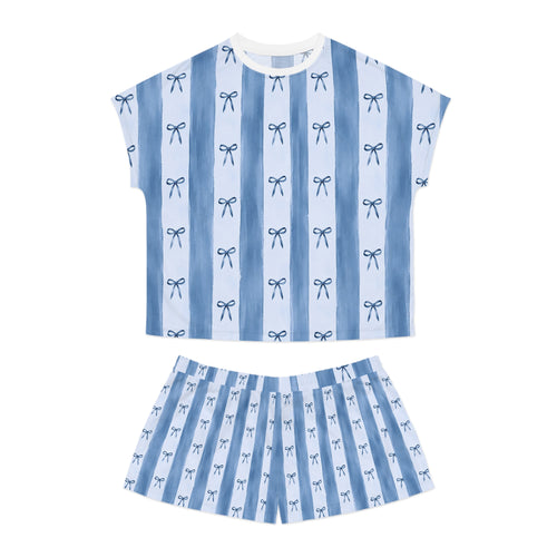 Blue Striped Bow Pattern Pajama Set | Women's Short PJ Set