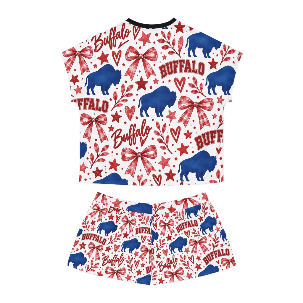 Buffalo Pattern Women's Short Pajama Set – Red White Blue Holiday Sleepwear