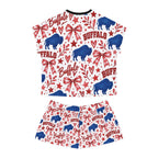 Buffalo Pattern Women's Short Pajama Set – Red White Blue Holiday Sleepwear