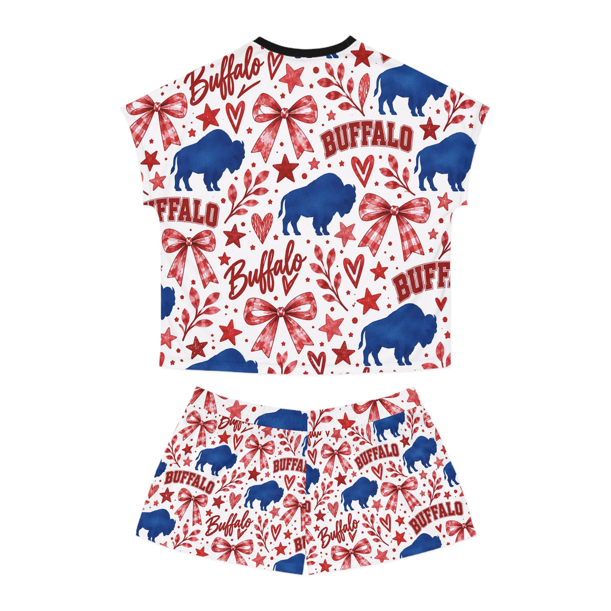 Buffalo Pattern Women's Short Pajama Set – Red White Blue Holiday Sleepwear
