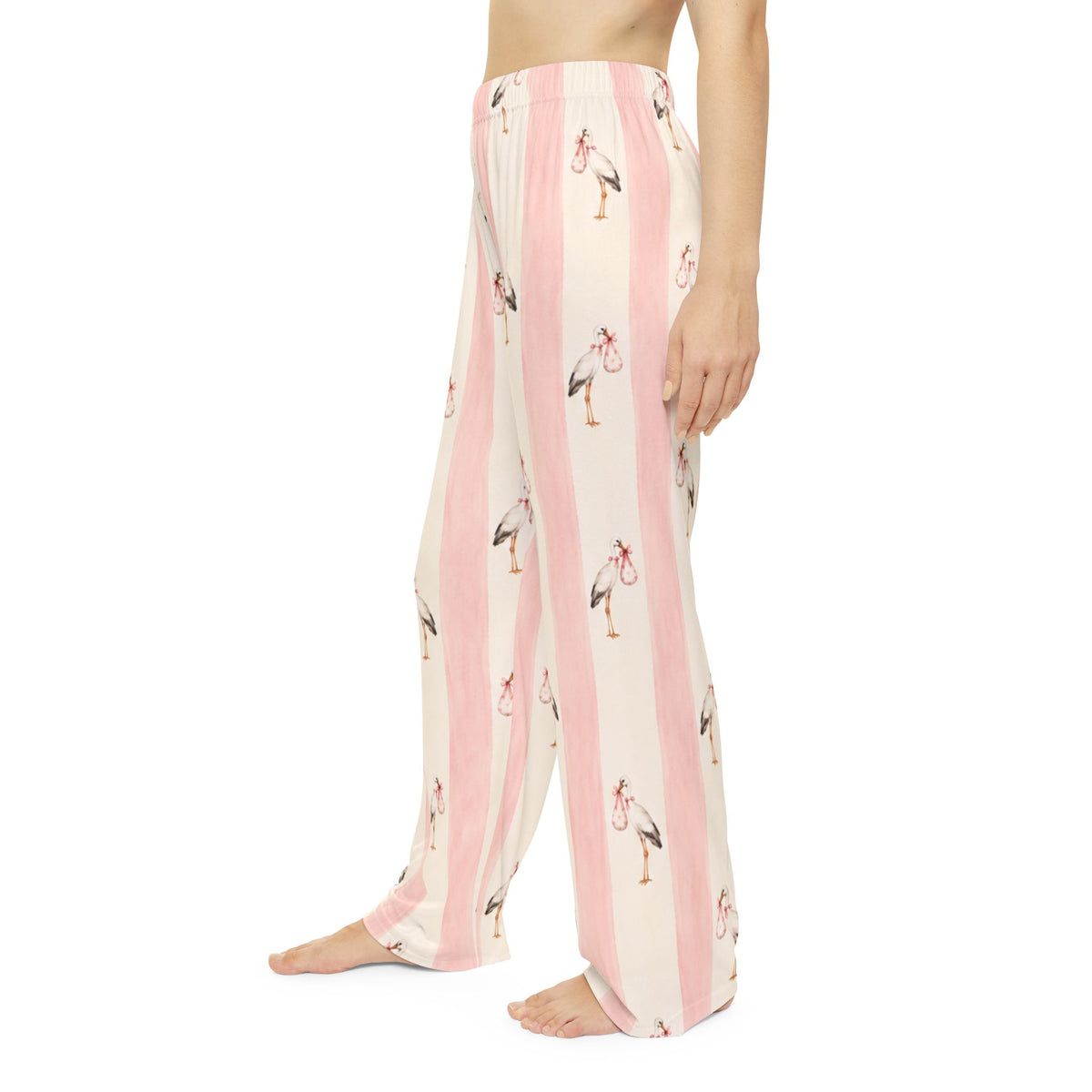 Stork Print Women's Pajama Pants — Blue & Cream Striped Lounge Sleepwear