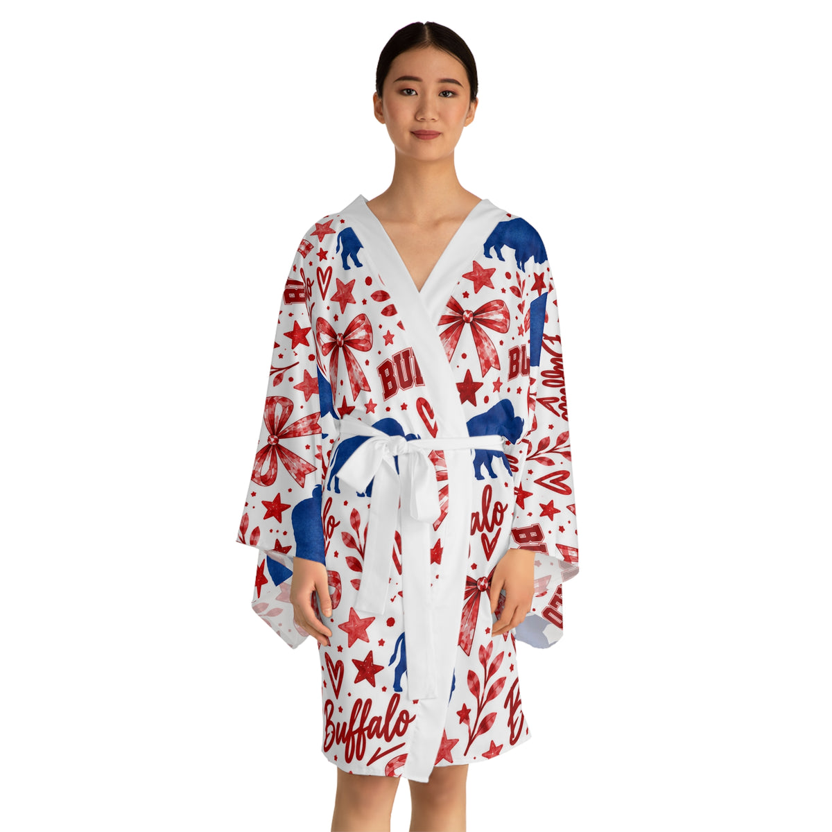 Buffalo Patriotic Kimono Robe — Red, White & Blue Buffalo Print