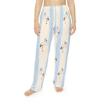 Stork Print Women's Pajama Pants — Blue & Cream Striped Lounge Sleepwear