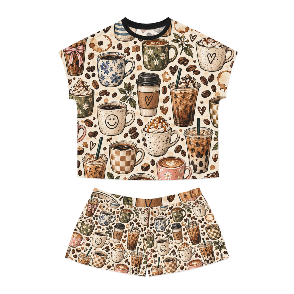 Coffee Lover Women’s Short Pajama Set — Cute Mug & Latte All-Over Print