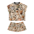 Coffee Lover Women’s Short Pajama Set — Cute Mug & Latte All-Over Print