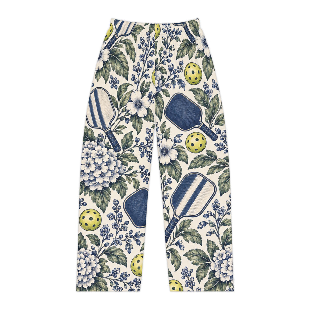 Vintage Floral Pickleball Pattern Women's Pajama Pants | Hydrangea Courtside Sleepwear