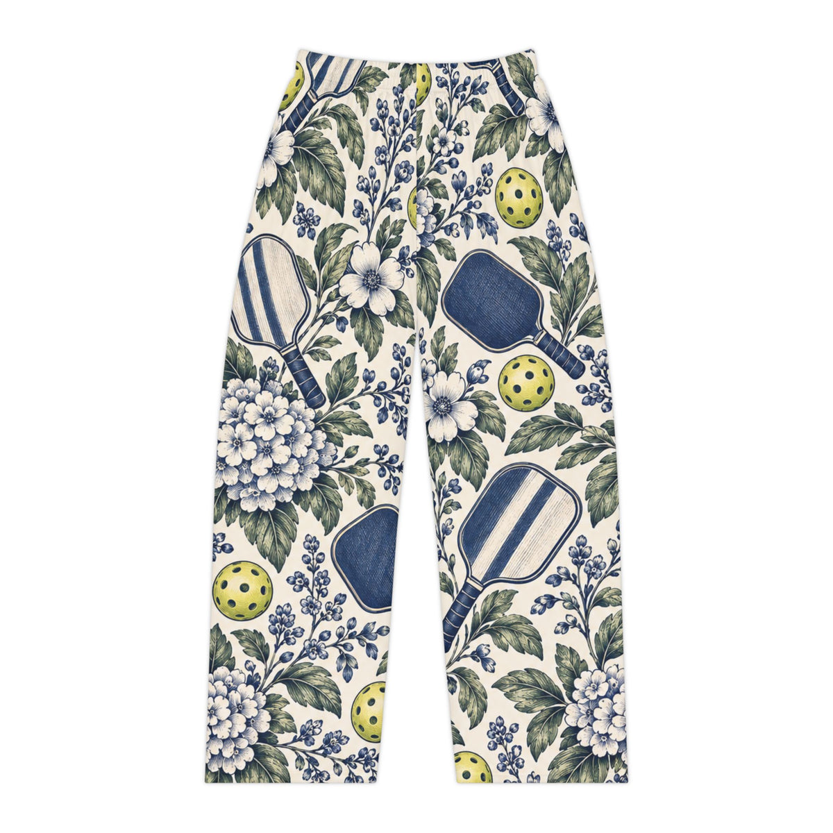 Vintage Floral Pickleball Pattern Women's Pajama Pants | Hydrangea Courtside Sleepwear