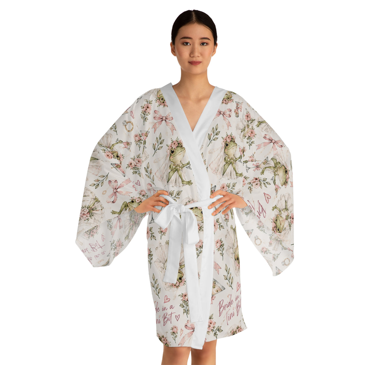 Bride in a tini bit, Bridal Kimono Robe – 'Bride to Be' Floral Long-Sleeve Robe