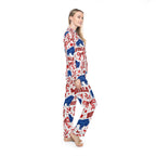 Buffalo Print Women's Satin Pajama Set — Red & Blue Holiday Sleepwear