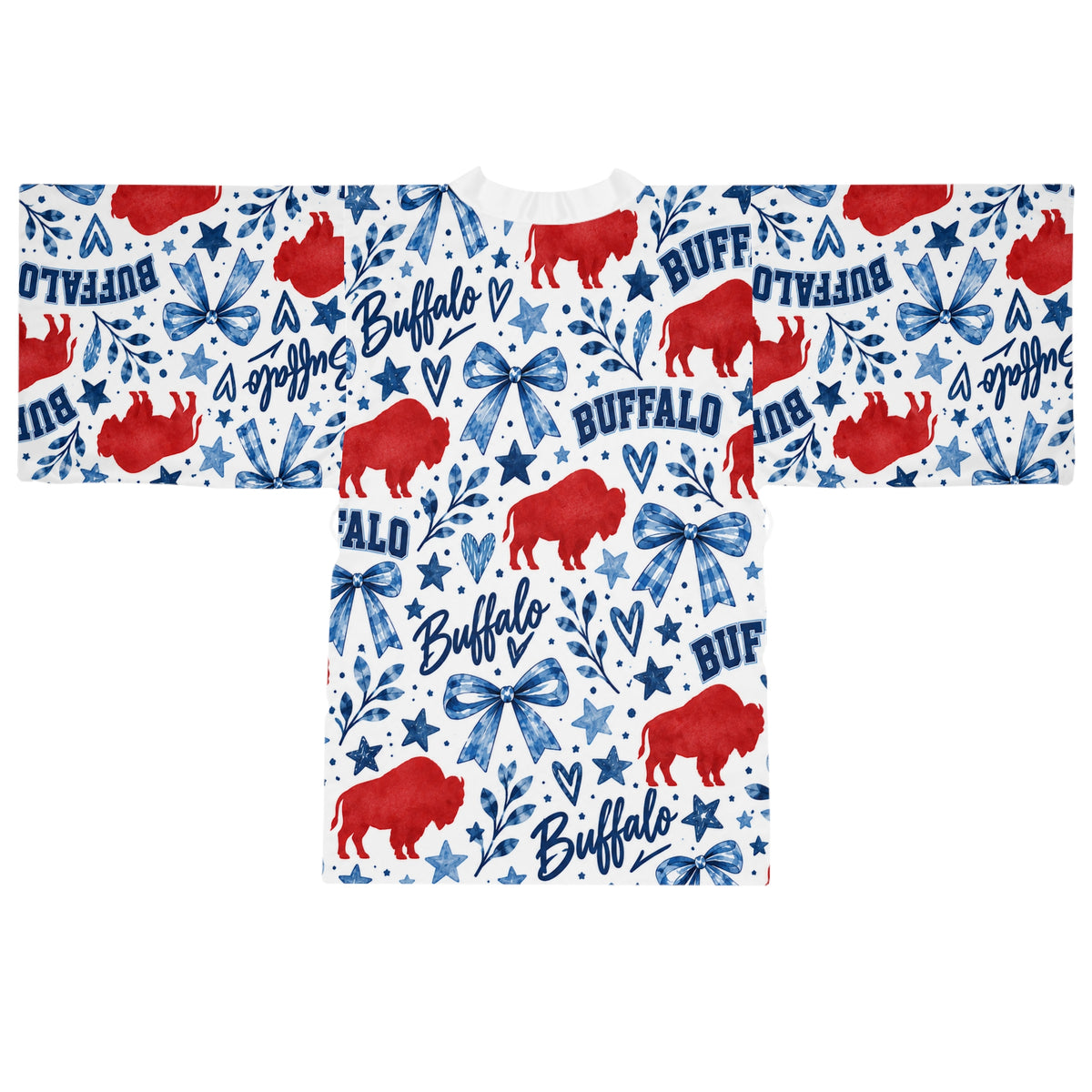 Buffalo Watercolor Kimono Robe — Red & Blue Buffalo Pattern